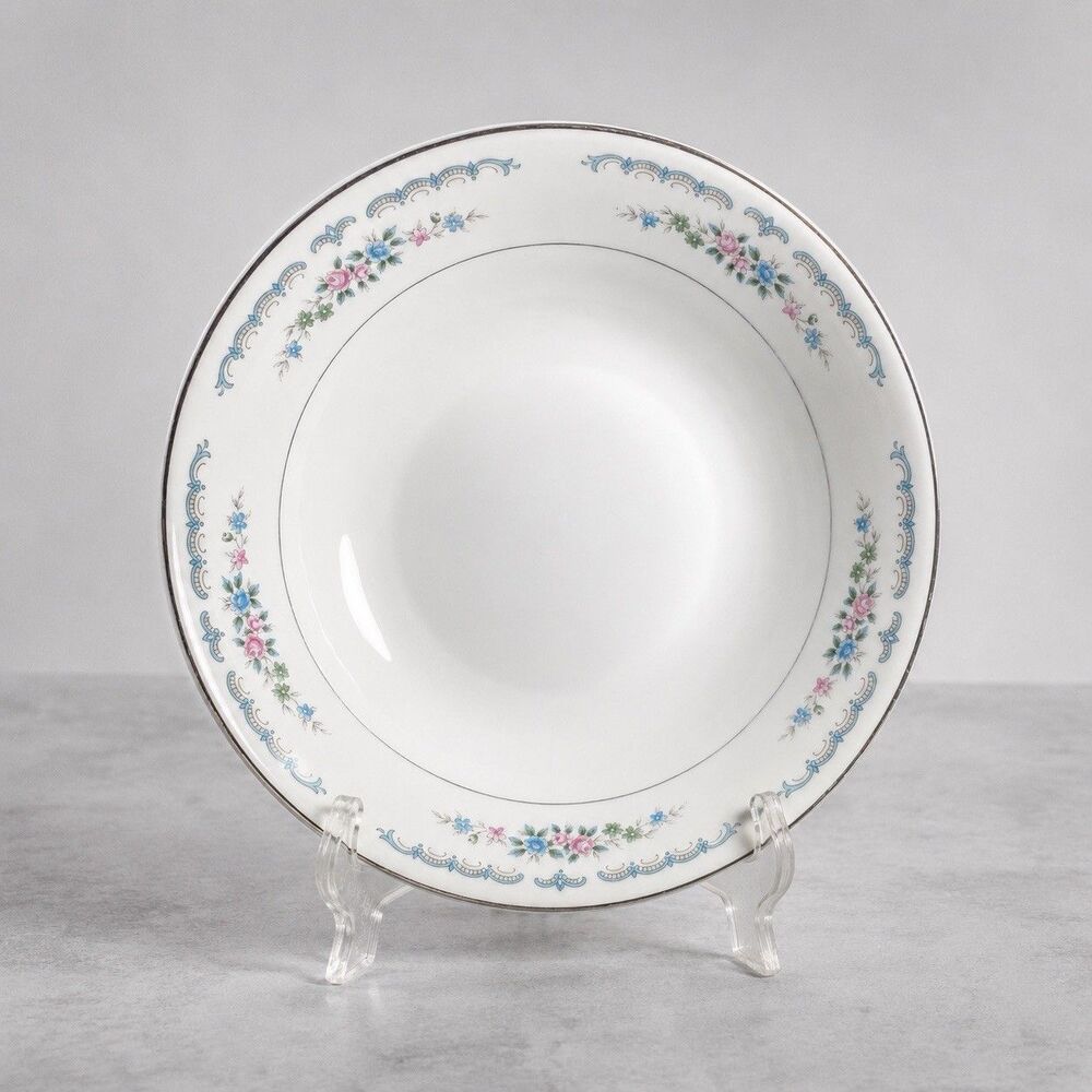 VTG Rose China Serving Bowl Rose Villa Pattern 3912 Silver Rim - Japan 9 1/4
